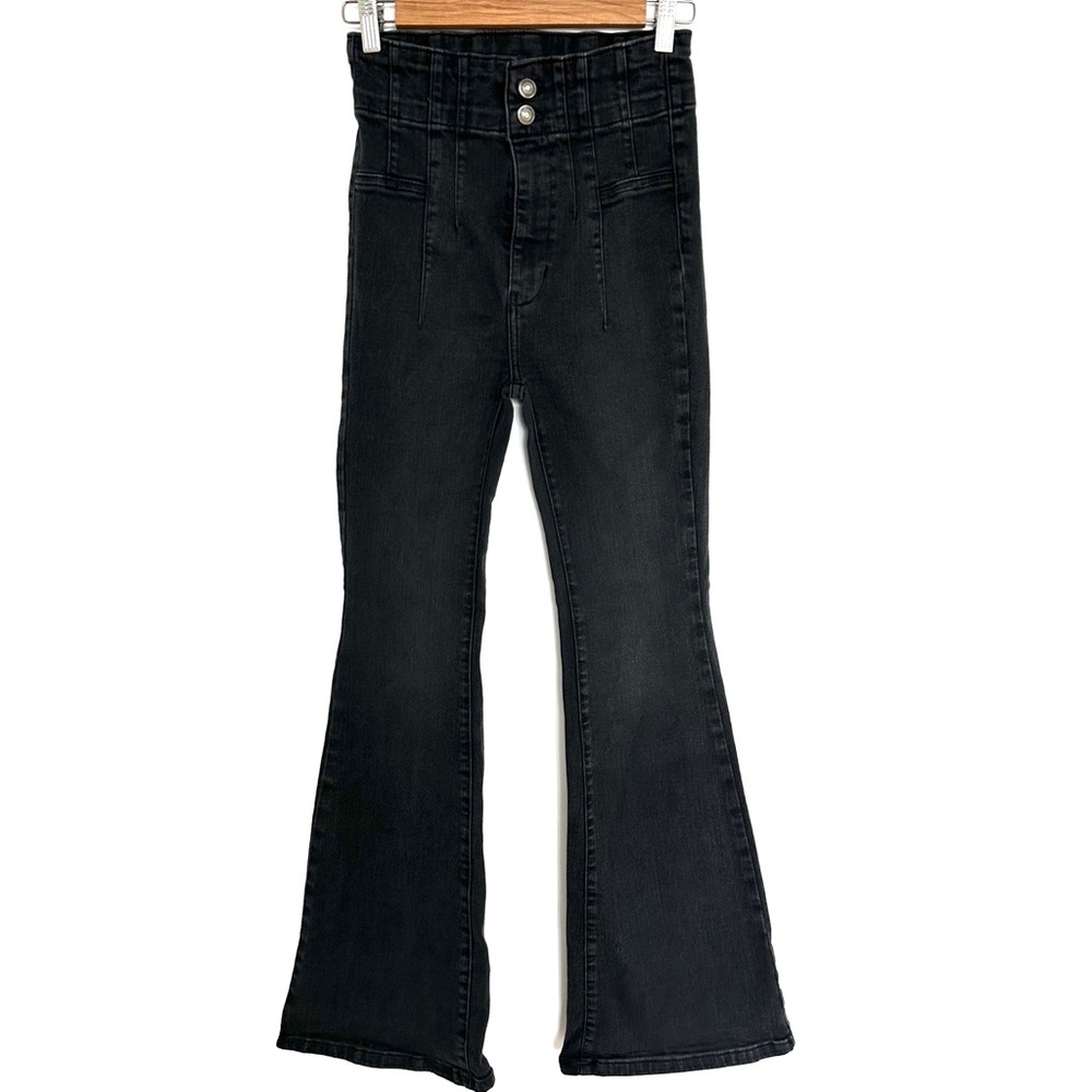 Free People We the Free Super High Rise Retro Black Flared Jeans, 27